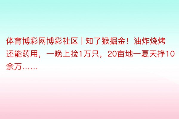 体育博彩网博彩社区 | 知了猴掘金！油炸烧烤还能药用，一晚上捡1万只，20亩地一夏天挣10余万……