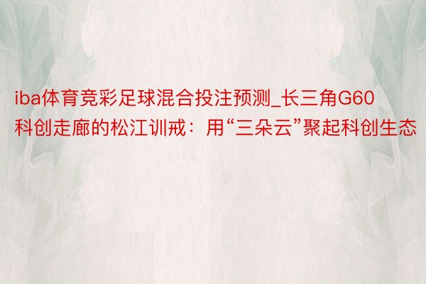 iba体育竞彩足球混合投注预测_长三角G60科创走廊的松江训戒：用“三朵云”聚起科创生态