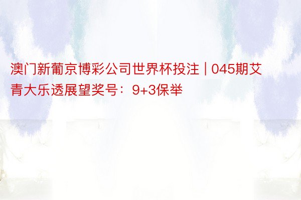 澳门新葡京博彩公司世界杯投注 | 045期艾青大乐透展望奖号：9+3保举