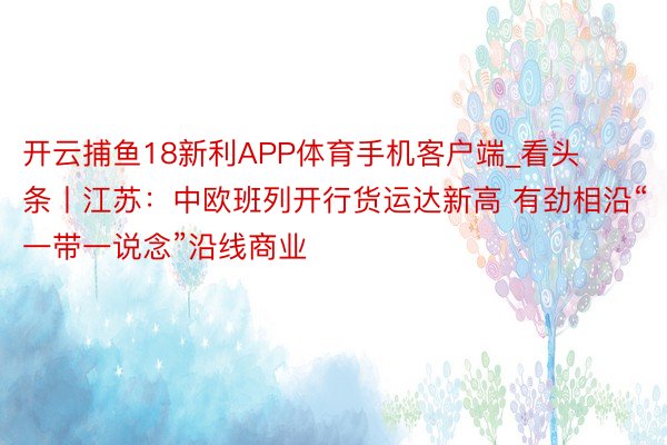 开云捕鱼18新利APP体育手机客户端_看头条丨江苏：中欧班列开行货运达新高 有劲相沿“一带一说念”沿线商业