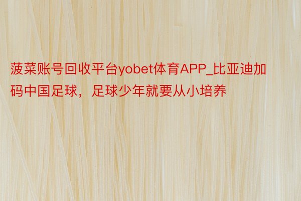 菠菜账号回收平台yobet体育APP_比亚迪加码中国足球，足球少年就要从小培养